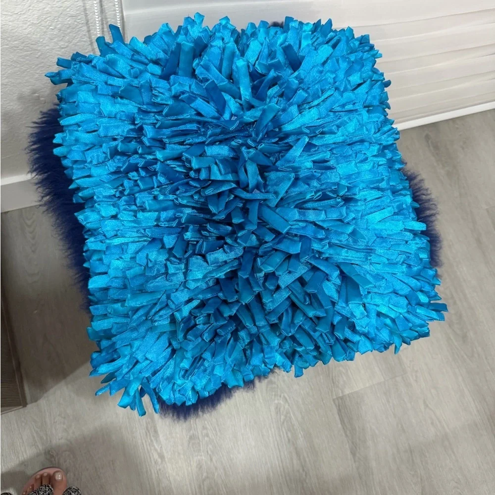 Vibrant Blue Shaggy Pillow